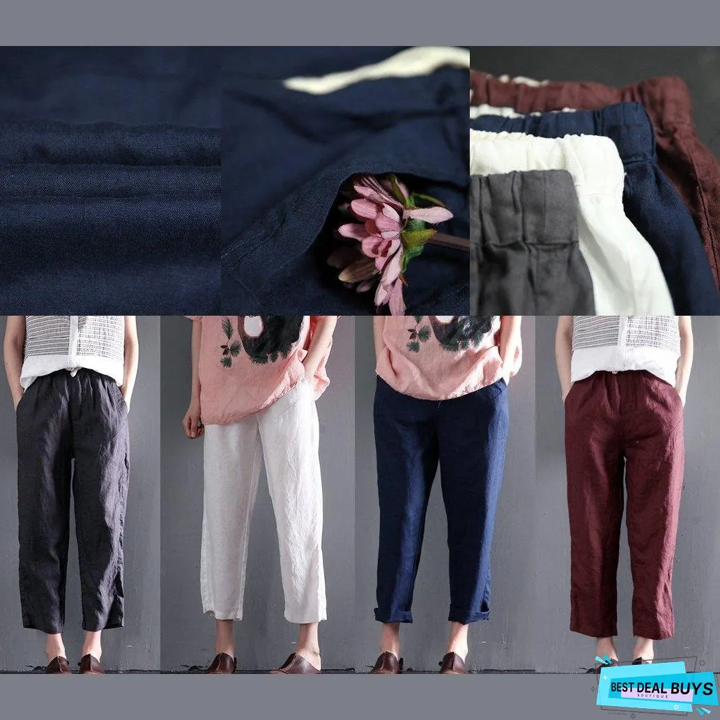 White linen summer pants think crop pants women