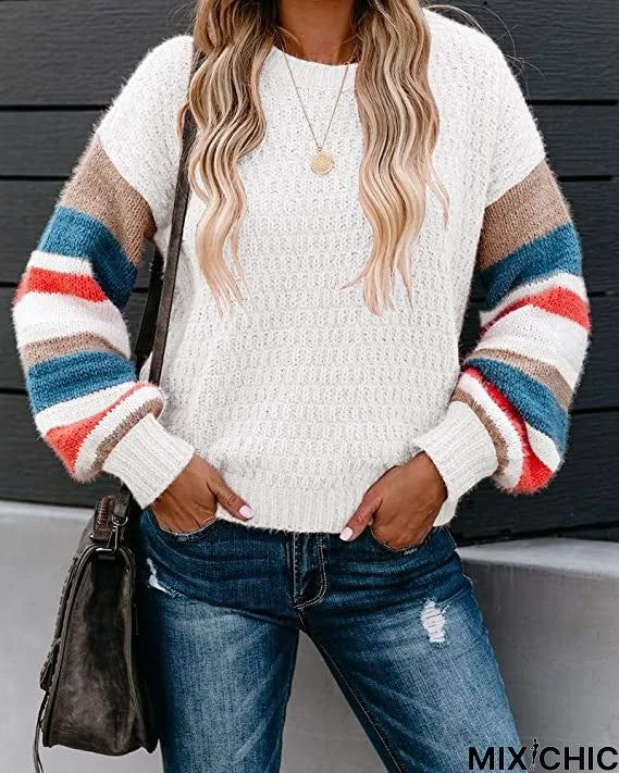 Knit sweater hot style stitching pullover sweater