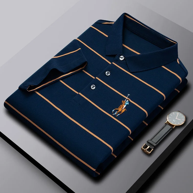 Men's Premium Cotton Stripe Embroidered Polo Shirt