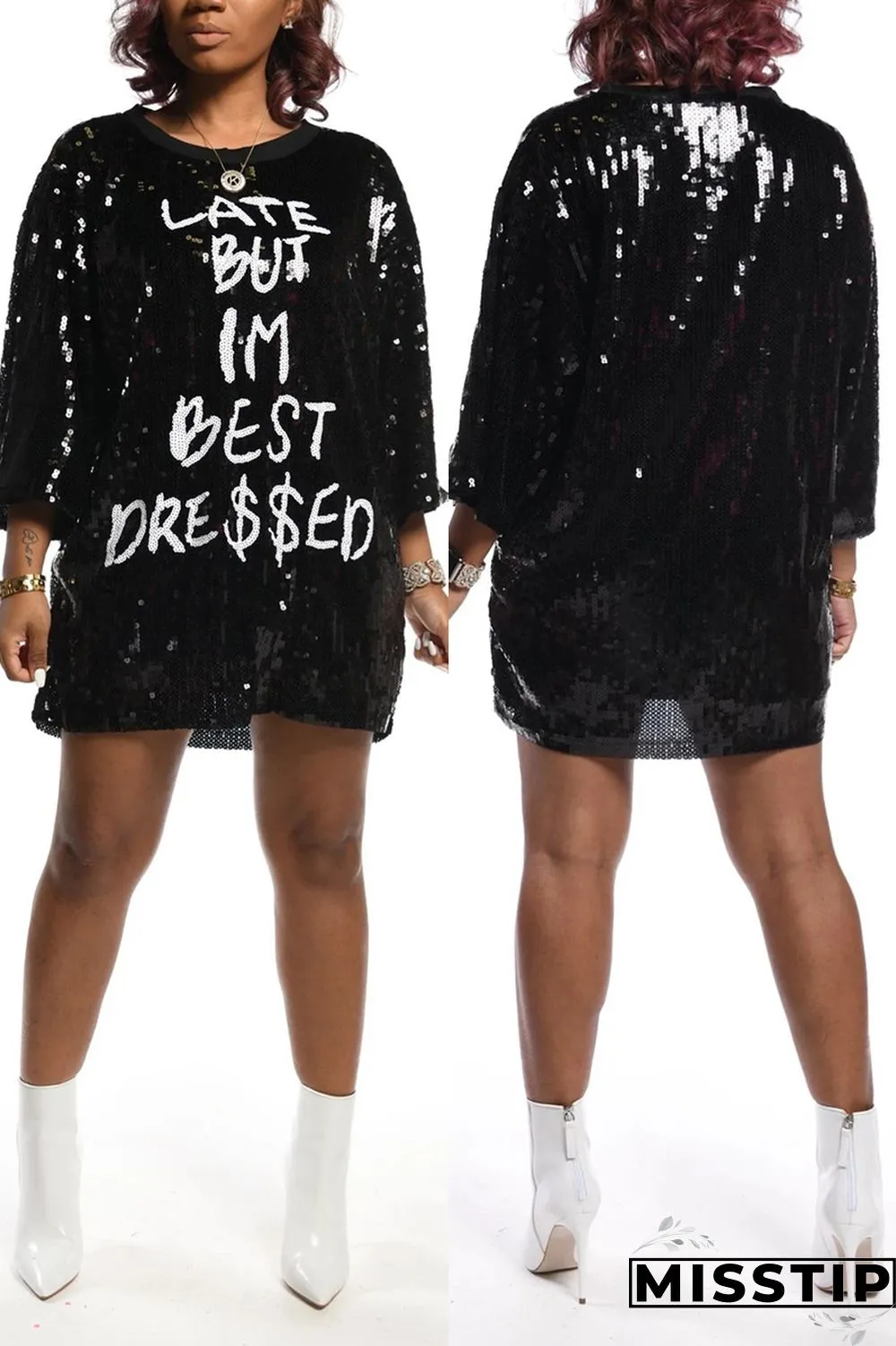Blue Casual Sexy Letter Offset Hip Dress