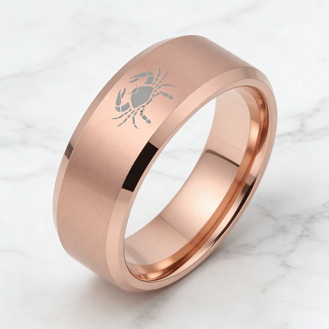 Rose Gold Cancer Tungsten Wedding Rings Beveled Edges Rose Gold Laser Etched Couple Tungsten Carbide Bands 4MM 6MM 8MM