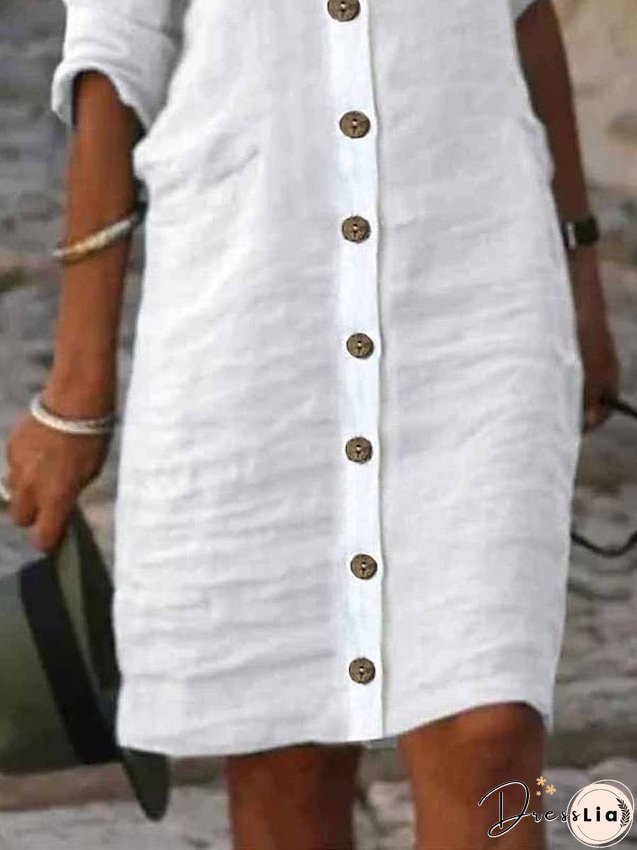 Women's Shirt Dress Casual Dress Cotton Linen Dress Midi Dress Cotton Blend Fashion Basic Outdoor Daily Shirt Collar