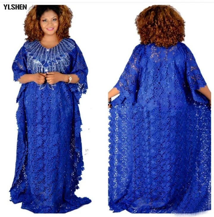 Cartoonh Plus Size Long African dresses for women Dashiki fashion Water-soluble lace loose skirt with beaded embroidery boubou africain