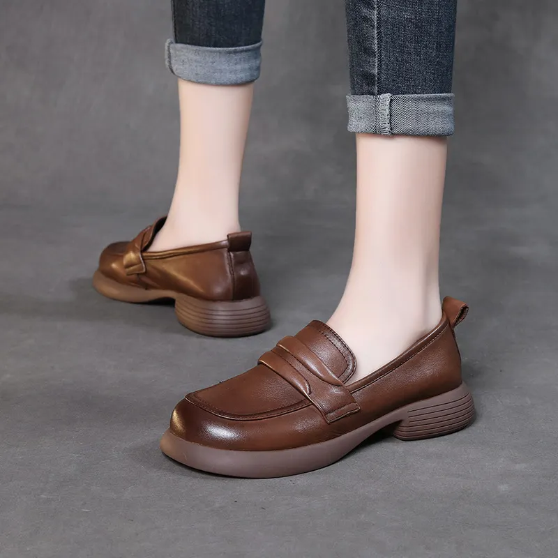 Yyvonne Layer Cowhede Autumn New Hand-Made Small Leather Shoes Leather Shoes Leather Shoes Flat Soft Soles Of A Foot Pedal Single Shoes