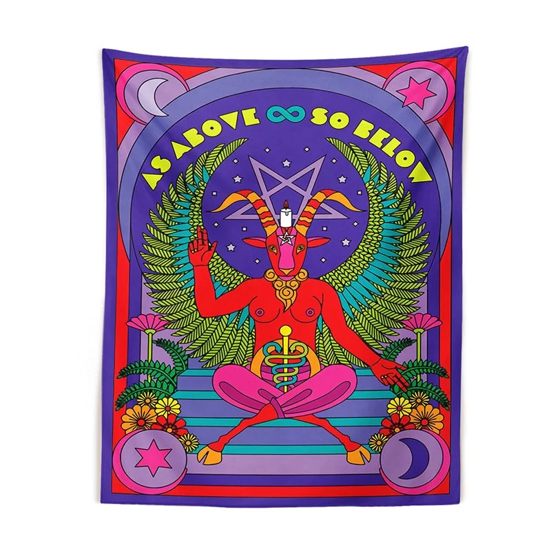 Tarot Baphomet Tapestry Wall Hanging religion Divination Witchcraft Wall Hanging Throw Blanket Mat Sun Moon Wall Decor INS Print