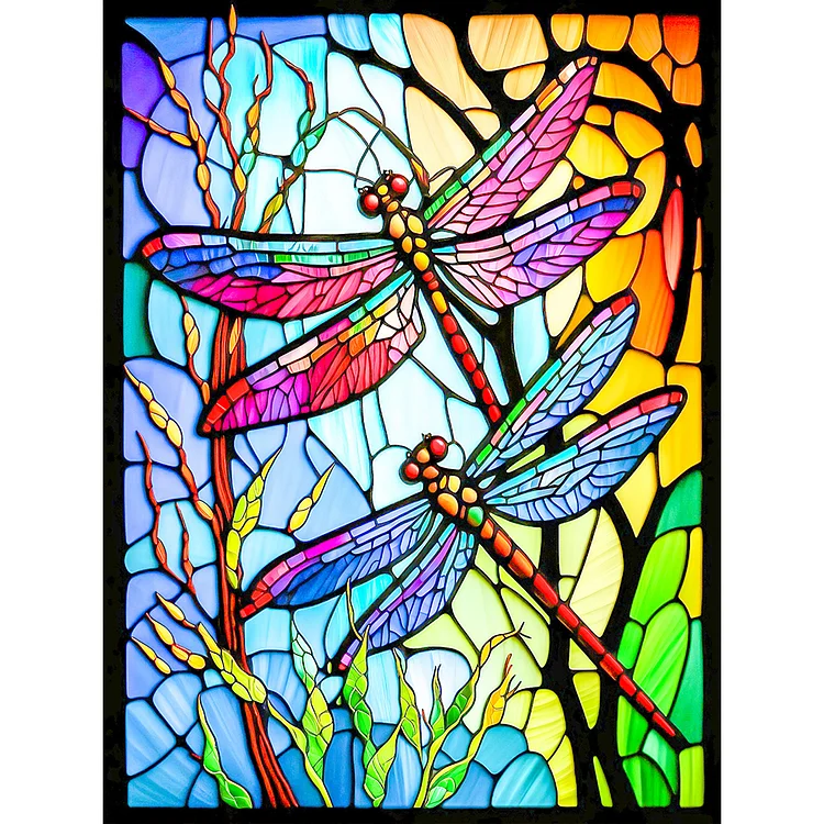 Dragonfly Glass Painting 30*40CM(Canvas) Full Round Drill Diamond Painting gbfke