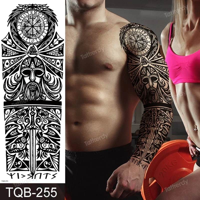 clock lion king fox forest temporary tattoos men sexy body art makeup tattoo sticker black waterproof custom totem maori tatoo