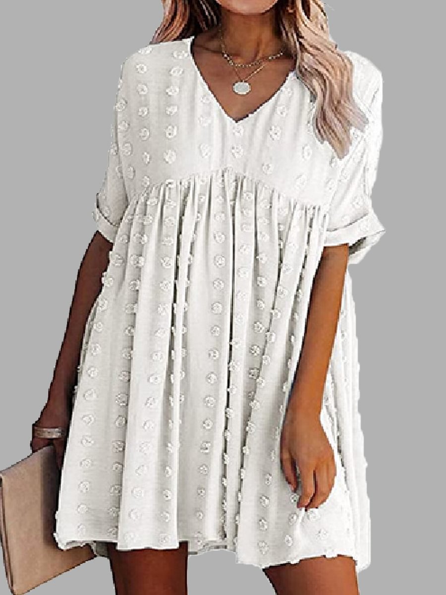 Casual Loose Solid Color V-Neck Short Sleeve Dress