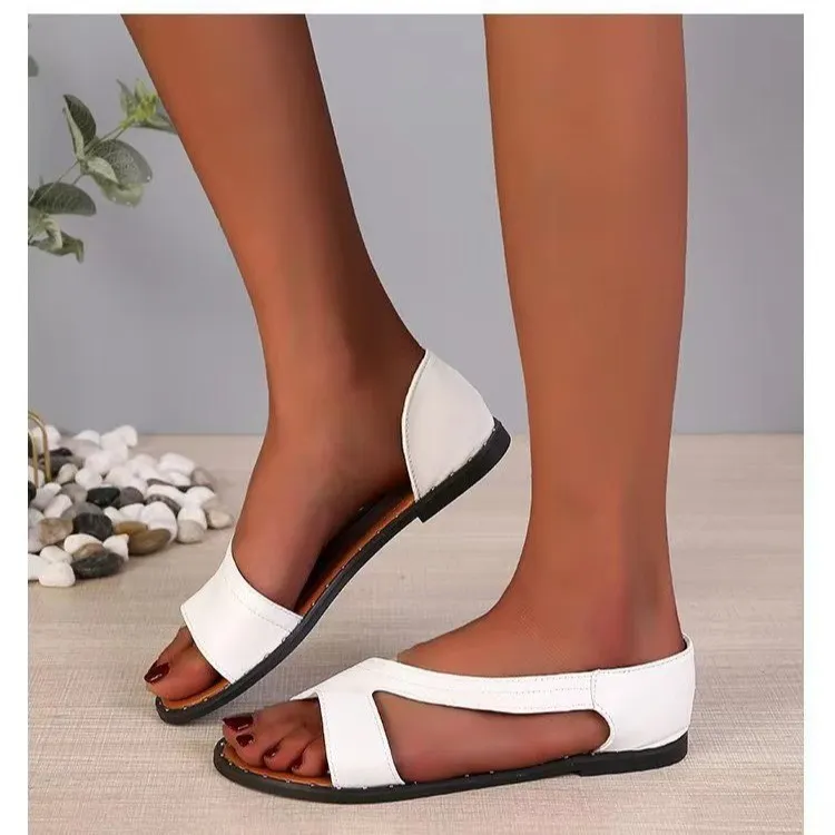 Breakj Breakj Roman Wind Large-Size Fish Mouth Type Flat-Soled Sandals 2023 New Dew Women's Shoes