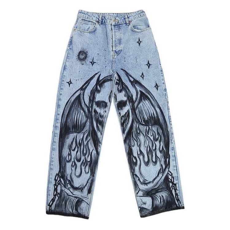 Casual Black Devil Print Jeans