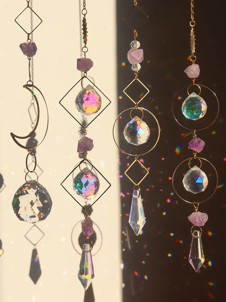 Metal Rainbow Collection Hanging Sun Crystal Prisms Home Wall Decoration
