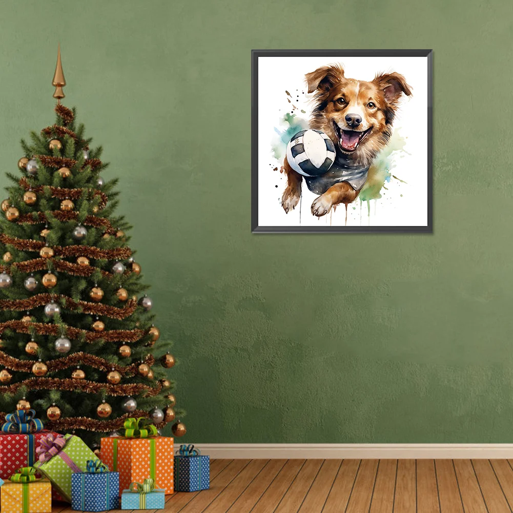 Full Round Diamond Painting 30*30cm - Puppy Playing With Ball