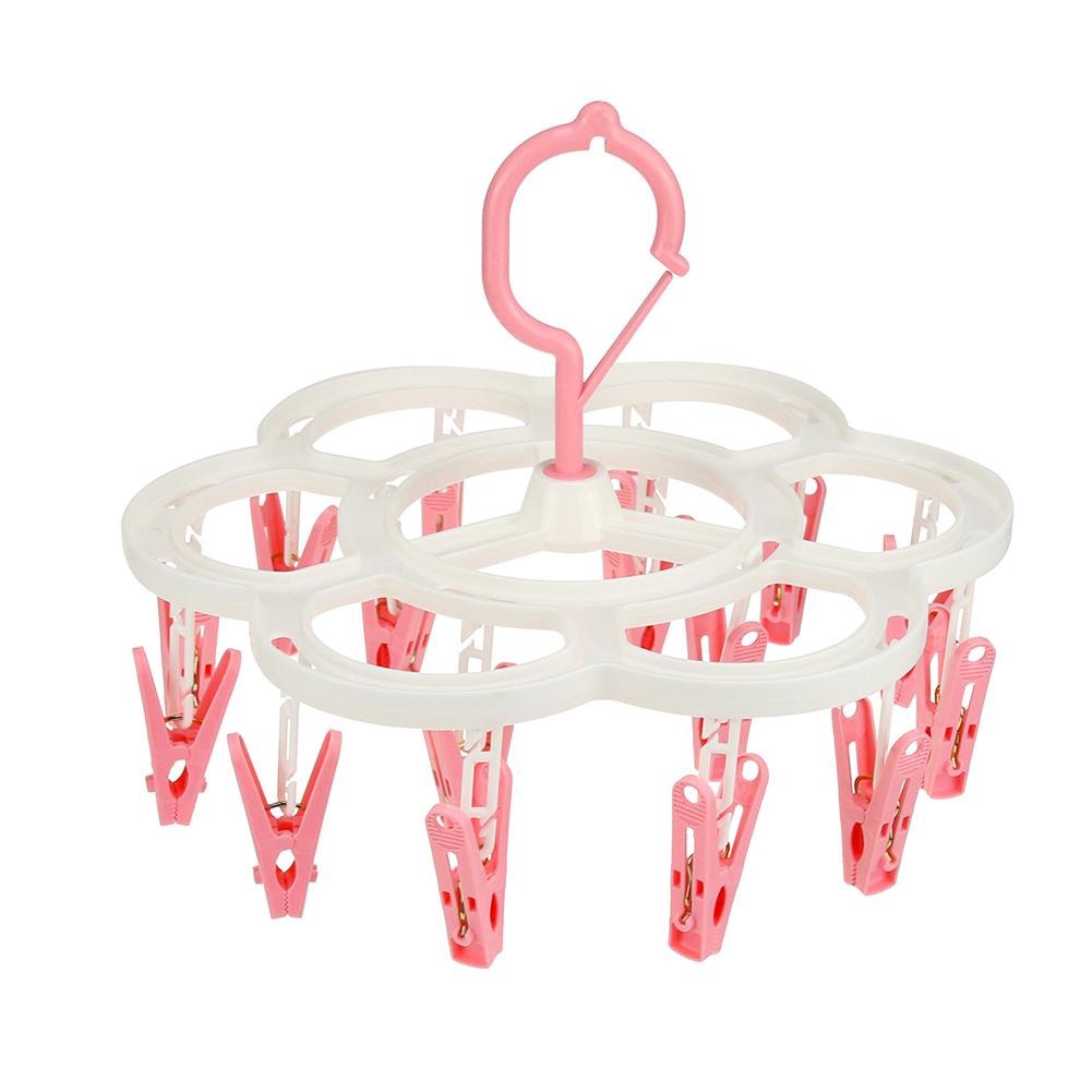 

Foldable Socks Cloth Hanger 16 Clips Multifunction Underwear Drying Racks, Pink, 501 Original