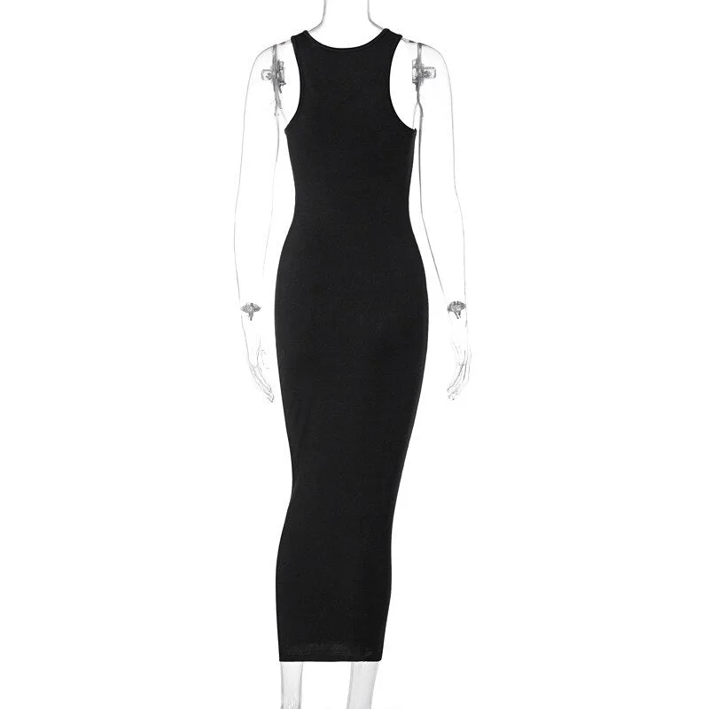 Weird Puss Ribbed Low-Neck Dress Sexy Maxi Bodycon 2021 Fashion Party Summer Trend Stretchy Sleeveless Activewear Skinny Outfit