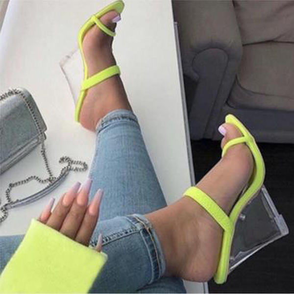 Women Slippers Sandals Open Toe Stretch Lace Wedges Shoes