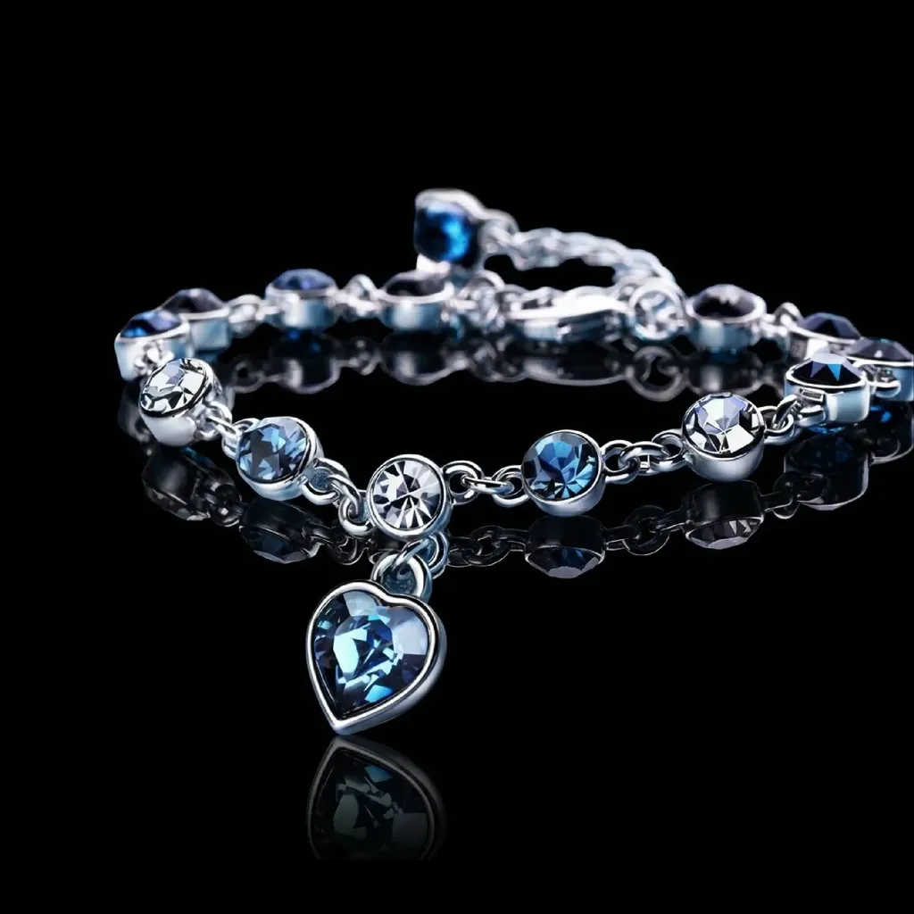 JiStones Ocean Heart Crystal Bracelet - Silver Tone Love Charm