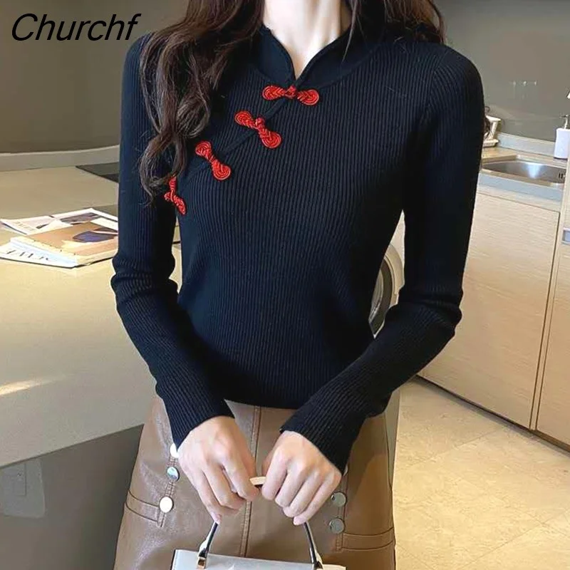 Churchf Pullover Sweater Women Autumn Winter Vintage Slim Sueters De Mujer Solid Half High Collar Long Sleeve Pull Femme 2021
