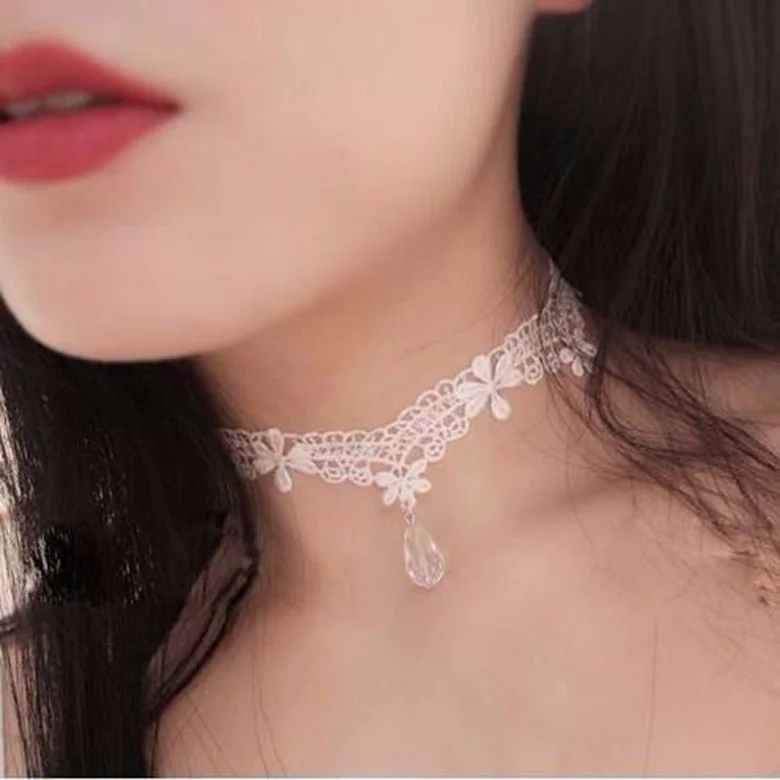 Retro court gothic personality multi-layer crystal lace necklace