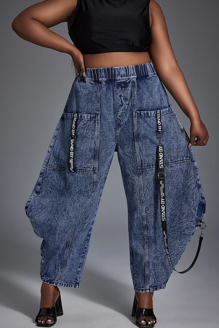 Xpluswear Design Plus Size Daily Jean Blue Elastic Waist Denim Cargo Jean With Pocket [Pre-Order]
