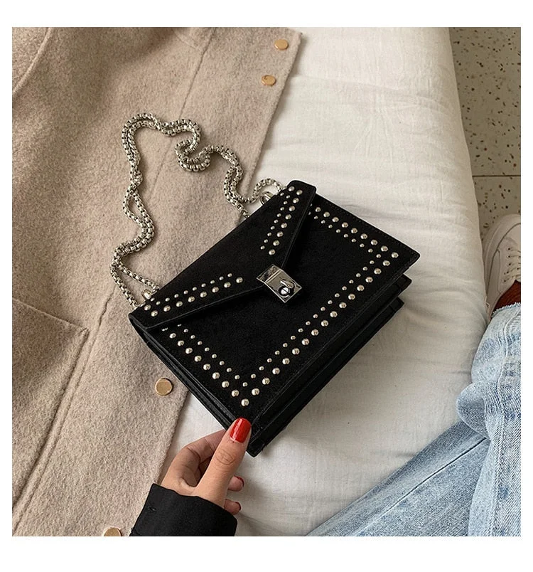 New Chain Rivet Lock Designer Crossbody Bags For Women Luxury Handbags Travel Red Shoulder Messenger Bag Ladies Small Flaps 2021