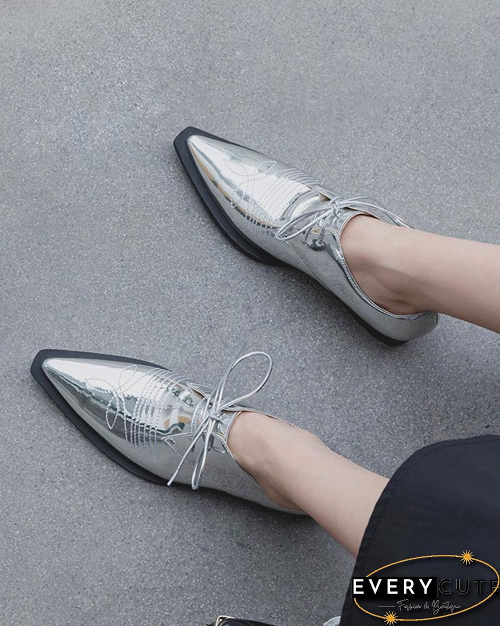 Metallic Pointed Toe Oxfords