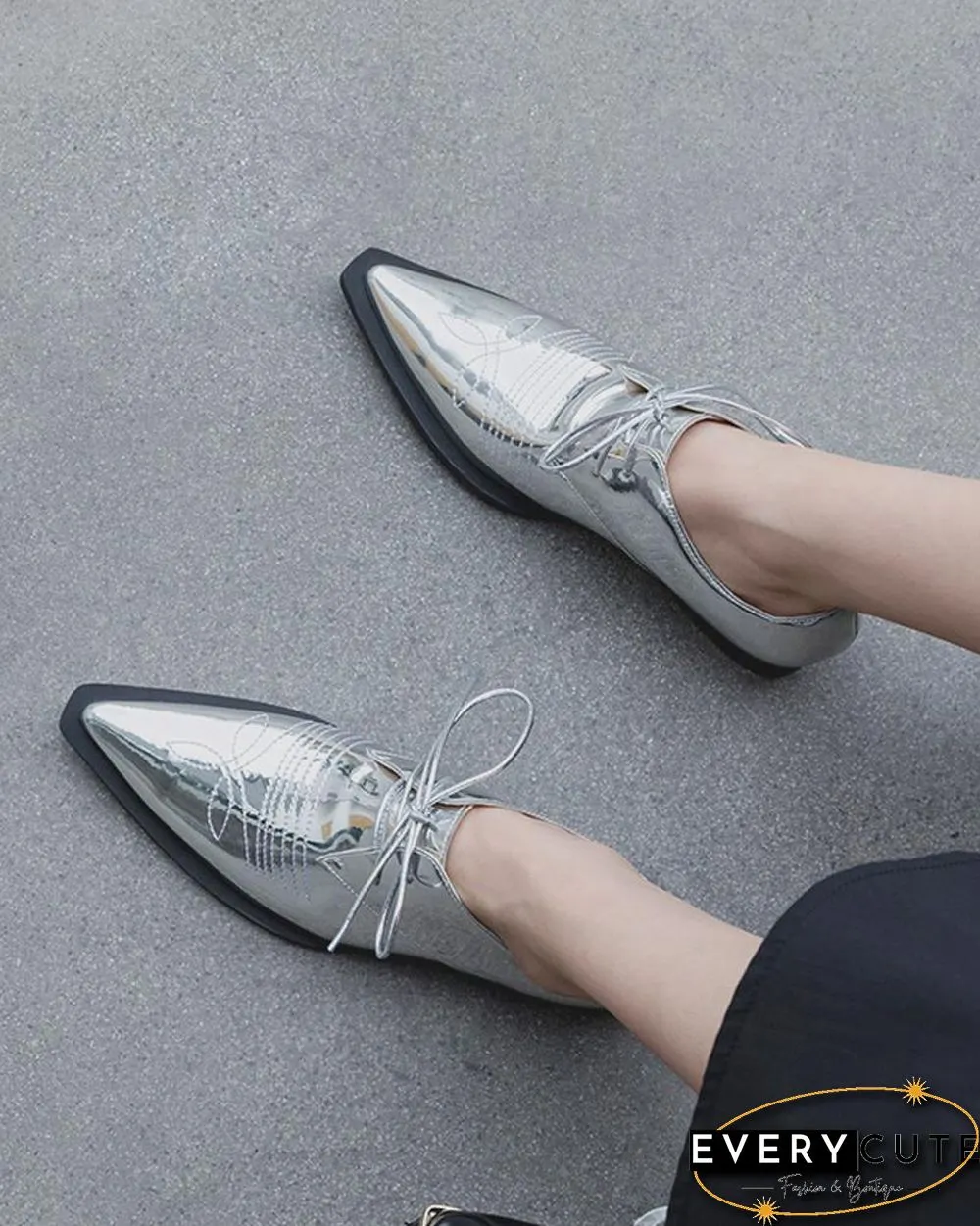 Metallic Pointed Toe Oxfords