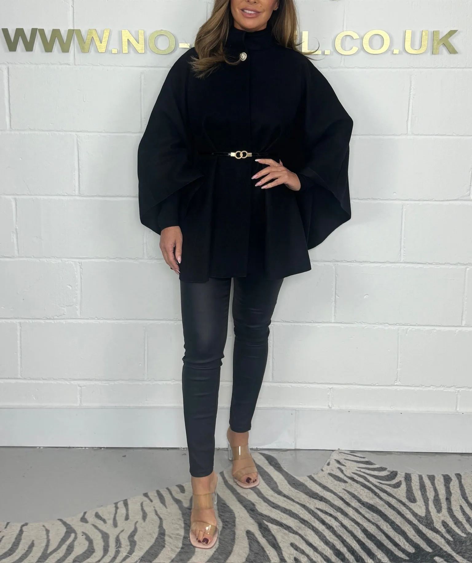 Gold Button Belted Cape 