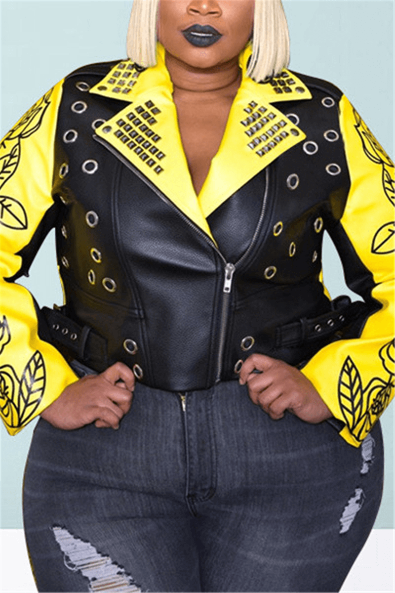 Fashion Casual Letter Print Patchwork Plus Size Coat