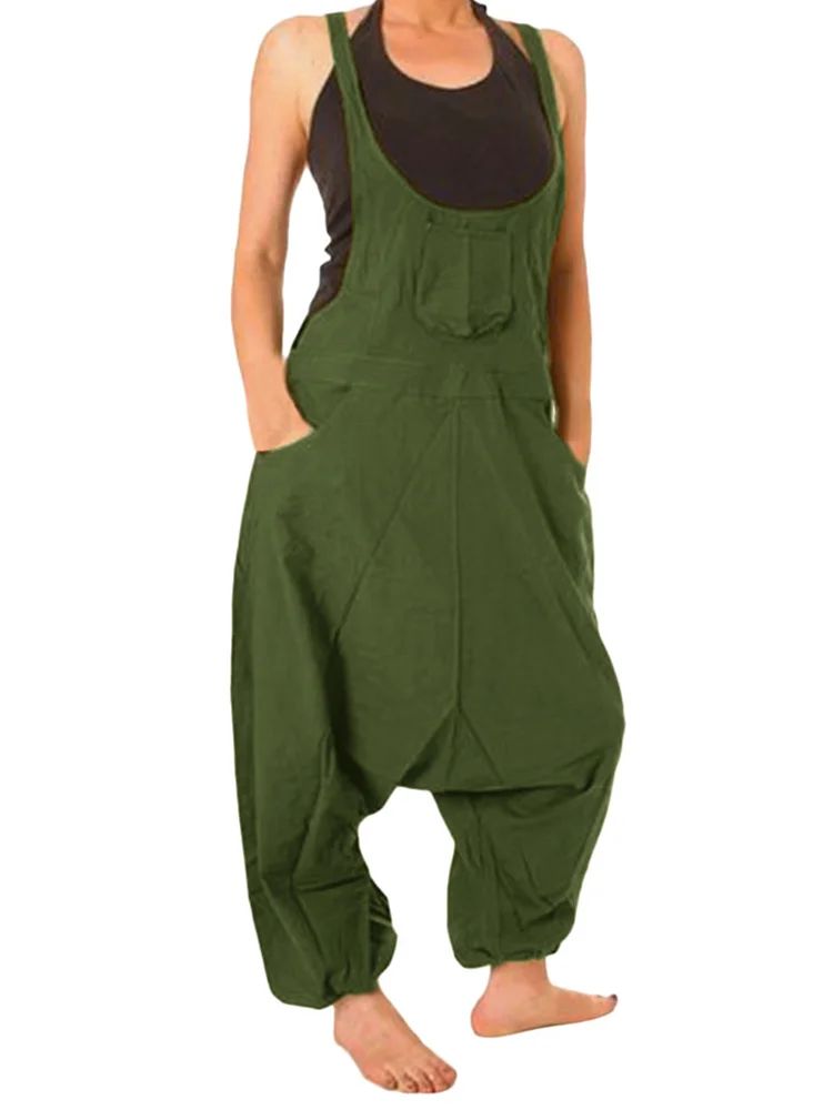 Loose Fit Low-Cut Baggy Jumpsuit With Bust Pocket