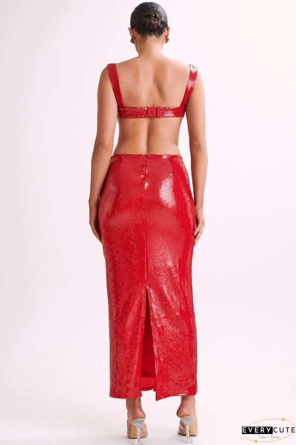 Slim Fit Square Neck Halter Backless Maxi Dress