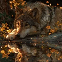 Wolf by the Forest Stream - Diamond Painting