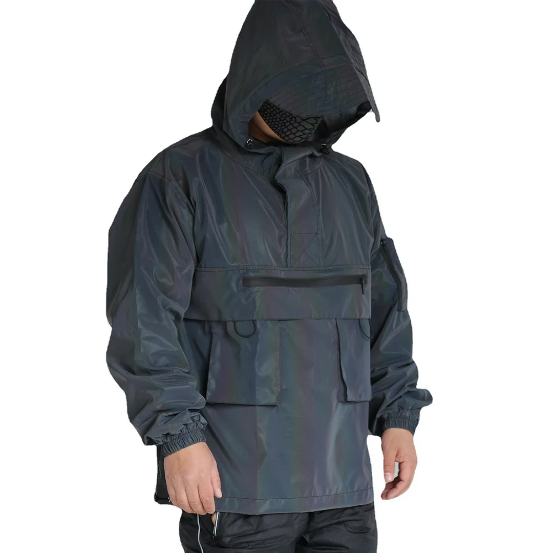 Woherb 2024 Functional Style Dazzling Reflective Work Jacket Male Ins Hooded Jacket Half Zip Blazer-Outfit Ideas