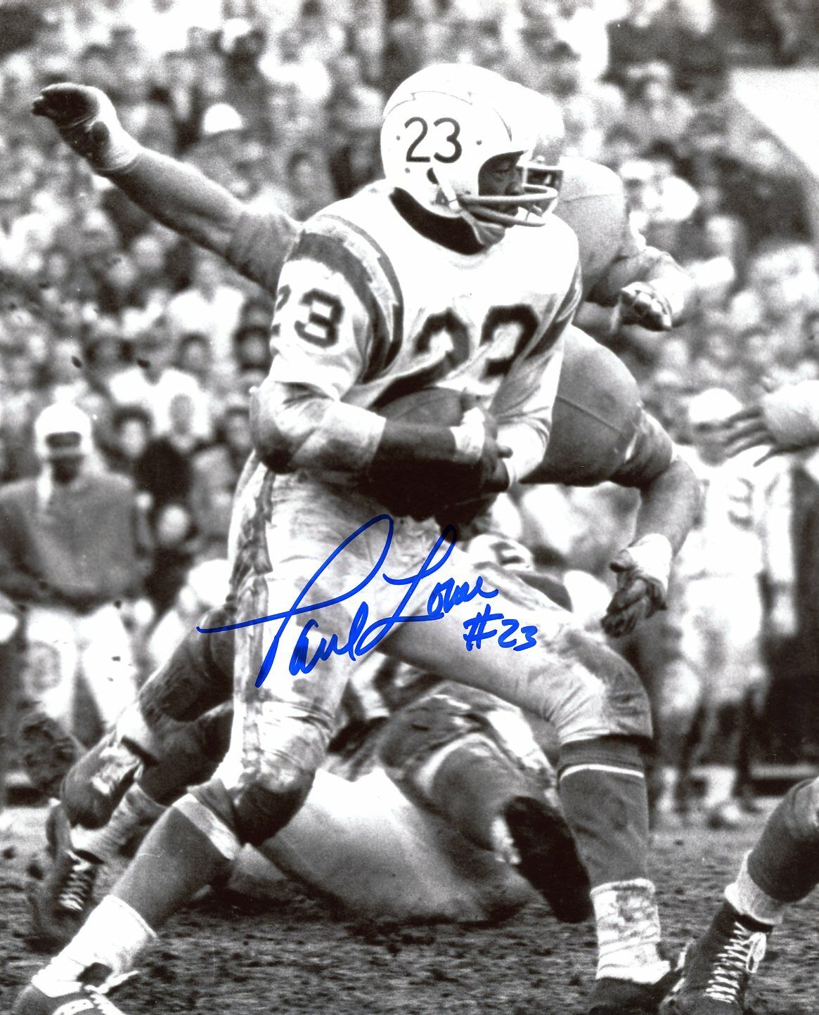 Paul Lowe autographed 8x10 San Diego Chargers In Person B&W #5