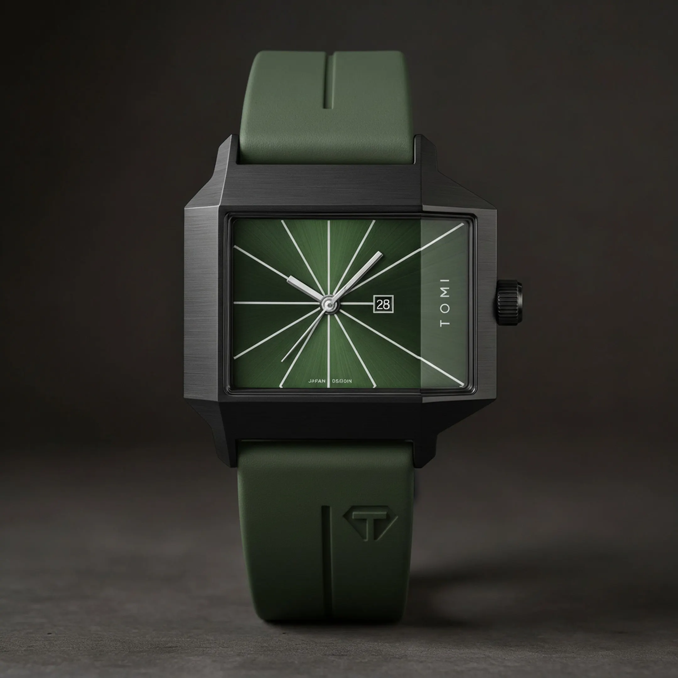 Men's Quartz Watch 39mm &ndash; Geometric Sunburst Dial &ndash; Silicone Strap