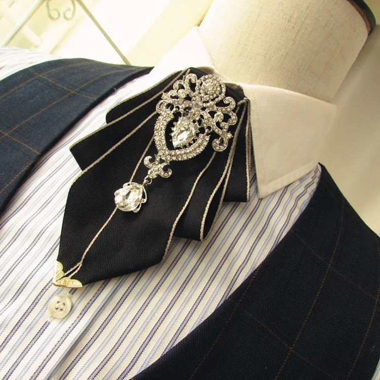 High-end New Rhinestone Bowties Brooch Korean Gentleman Dress White Shirt Wedding Bow Tie Set for Men Accessories Pocket Square