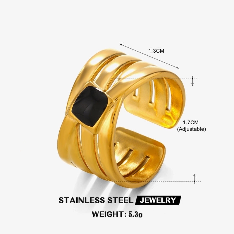 2 Pieces 304 Stainless Steel 18K Gold Plated Vintage Style Enamel Round Open Rings