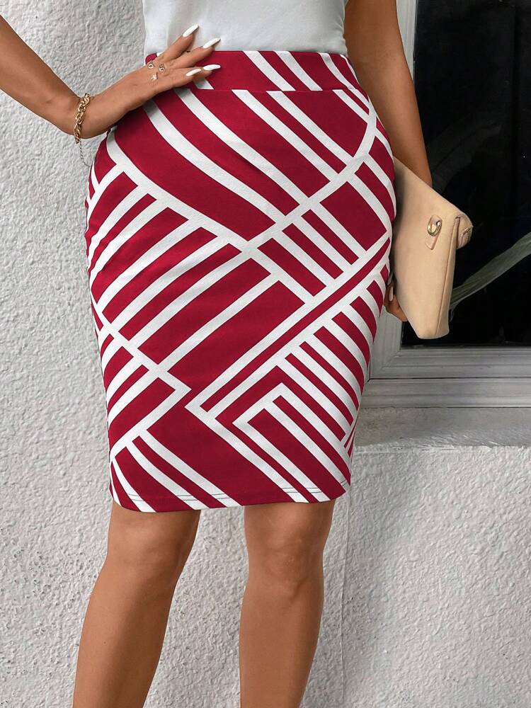 Women's Summer Contrast Color Pattern Print Pencil Skirt