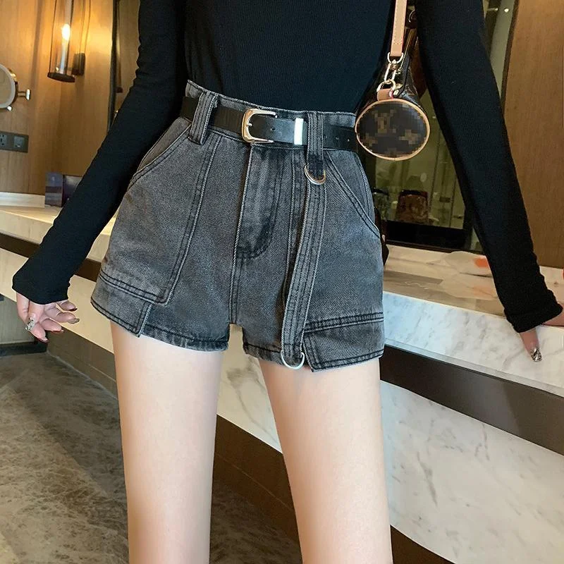 Shorts Women Denim Solid Zipper High-waist Pockets Patchwork Students Slim Korean-style Preppy Hot Summer Ins Chic All-match New