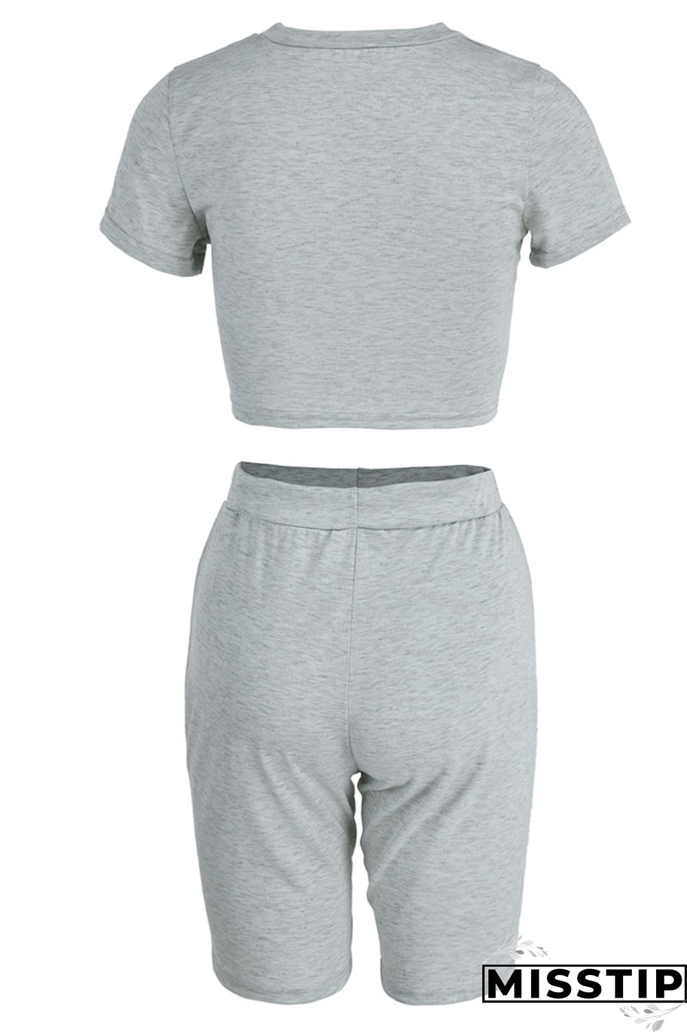 Black Casual Solid Ripped Patchwork O Neck Short Sleeve Two Pieces