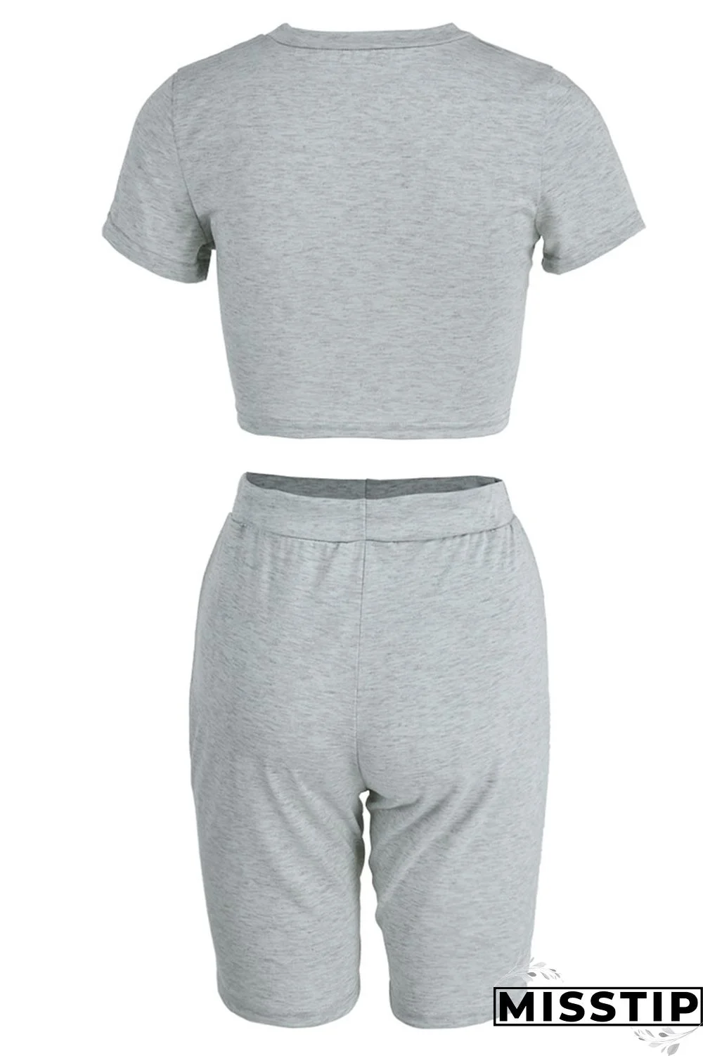 Black Casual Solid Ripped Patchwork O Neck Short Sleeve Two Pieces