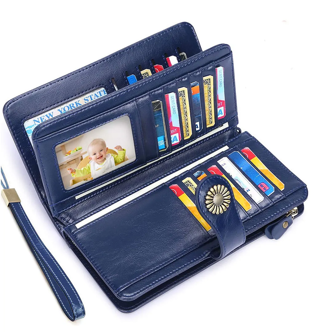 thumbnail image 2 of Extra Large Leather Purse Wallet Organizer – Black, RFID Blocking, Wrist Strap, London Leather Goods 2 of 6