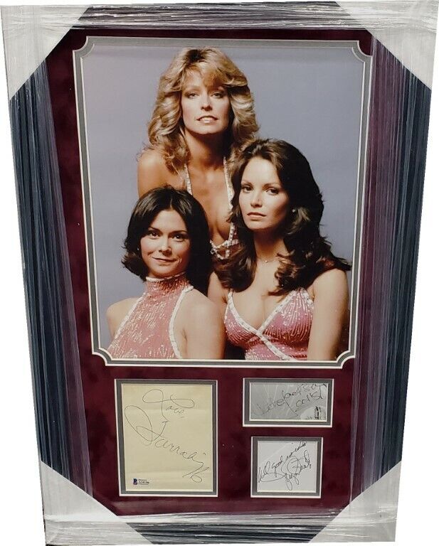 Charlie's Angels Cast Autographed Cuts w/Photo Poster painting Fawcett Jackson Smith BAS Beckett