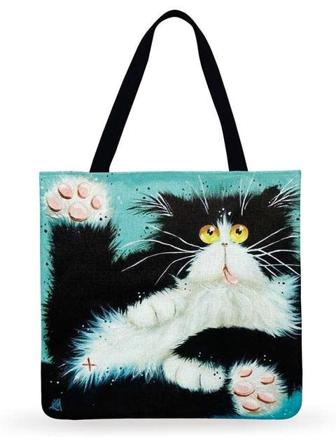 Linen Tote Bag - colorful Cat