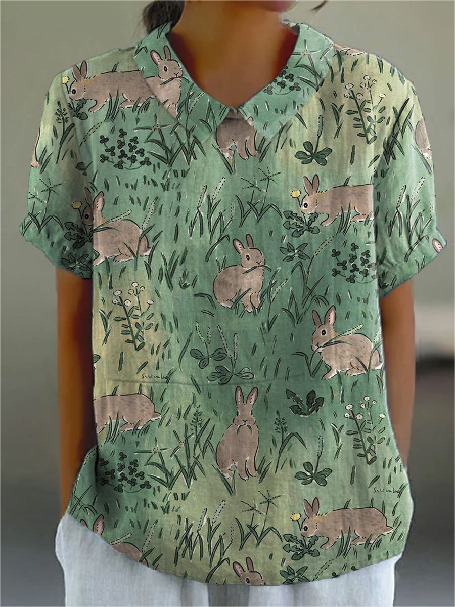 Women's Floral  Print Casual Cotton And Linen Shirt