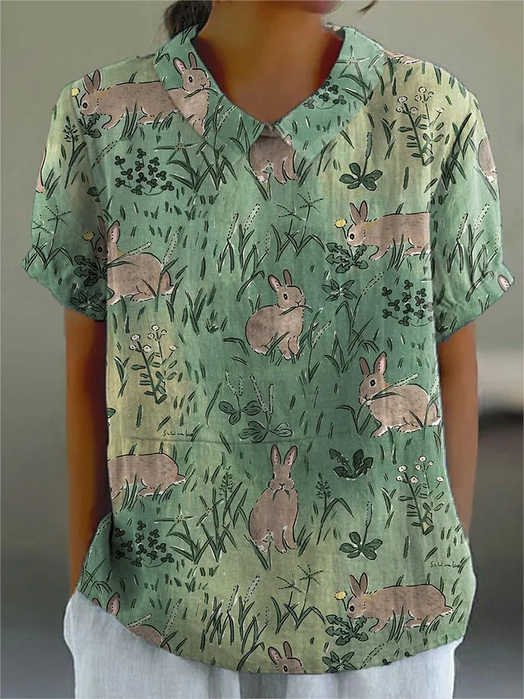 Women's Floral  Print Casual Cotton And Linen Shirt