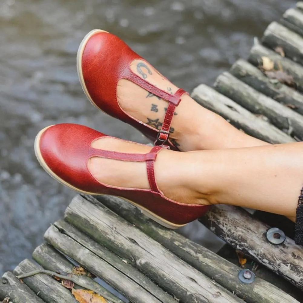 BONJOMARISA New INS Retro Casual T-strap Flats Daily Elegant Solid Leisure Flats Women 2020 Casual Low Heels Shoes Woman