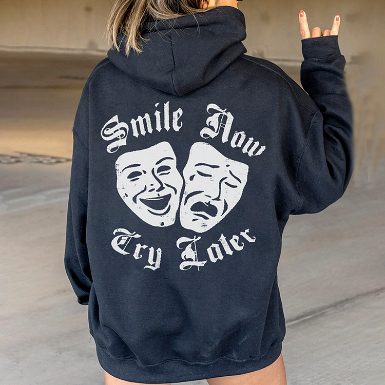 BrosWear Smile Now Cry Later Printed Hoodie