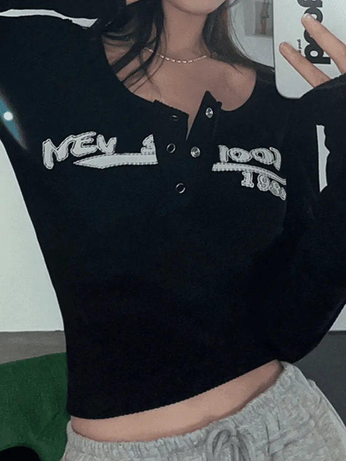 Brownm Y2K Long Sleeve Ribbed Knit Crop Top