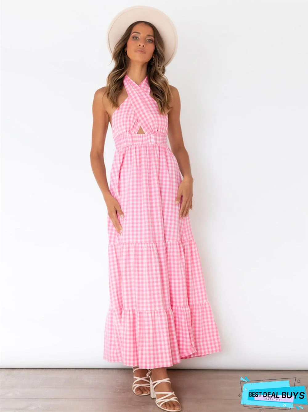 Sexy Backless Waist Dress Temperament Plaid Plus Size Black Dresses