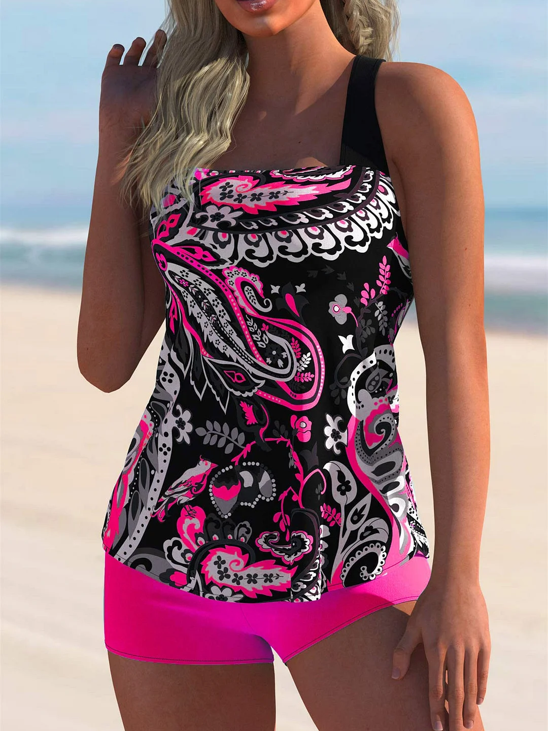 Plus Size Swimwear Sleeveless Graphic Printed Tankini